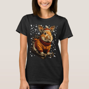Cute Christmas Rabbit Sledding In Snow Funny Winte T-Shirt
