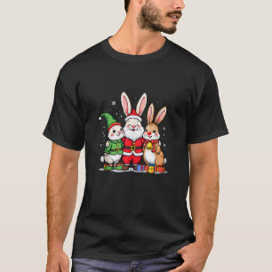 Cute Christmas Rabbits in Santa Elf and Reindeer C T-Shirt