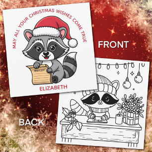 Cute Christmas Raccoon for Kids   Color Me Back Holiday Card