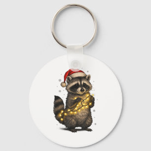 Cute Christmas Raccoon Funny Holiday Lights Animal Key Ring