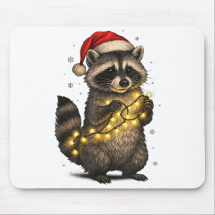 Cute Christmas Raccoon Funny Holiday Lights Animal Mouse Pad