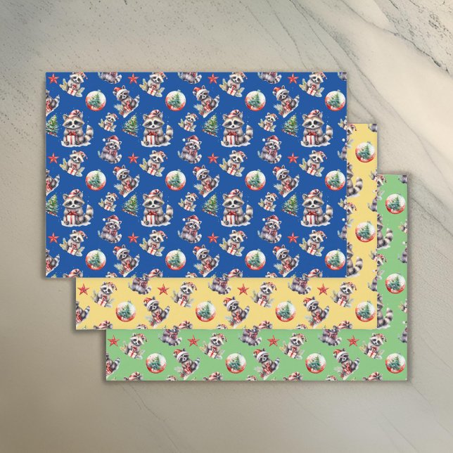 Cute Christmas Raccoons with Gifts Snowglobe Tree Wrapping Paper Sheet (Creator Uploaded)