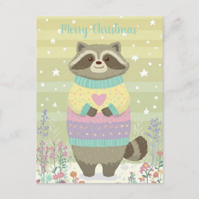 Cute Christmas Racoon Postcard (Front)