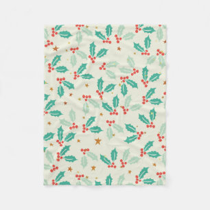 Cute Christmas Red And Green Mistletoe Fleece Blanket