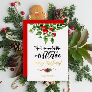 Cute Christmas Red And Green Mistletoe Watercolor