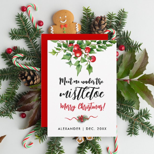Cute Christmas Red And Green Mistletoe Watercolor Holiday Card (Creator Uploaded)