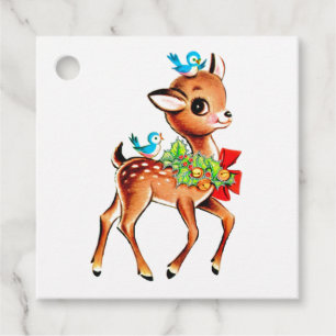 Cute Christmas Red Bow Green Holly Reindeer Favour Tags