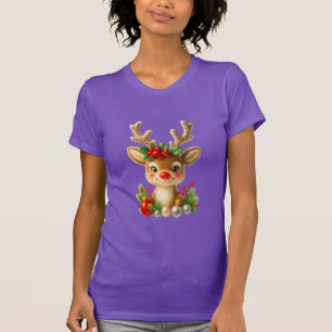 Cute Christmas Reindeer 3D Illustration Holiday T-Shirt