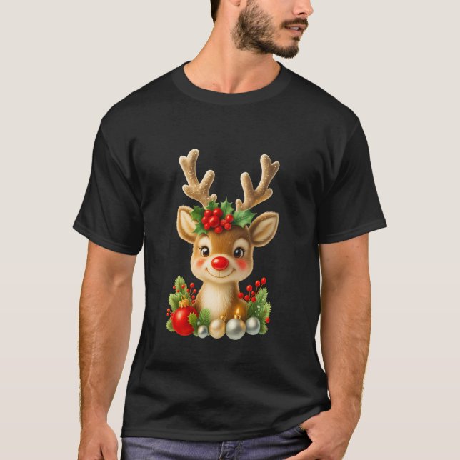 Cute Christmas Reindeer 3D Illustration | Holiday  T-Shirt (Front)