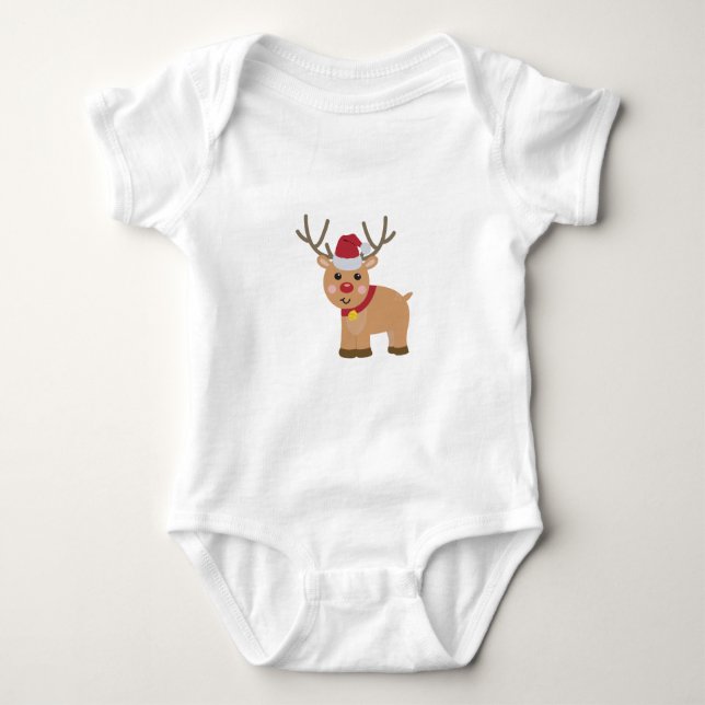 Cute Christmas Reindeer Baby Bodysuit (Front)