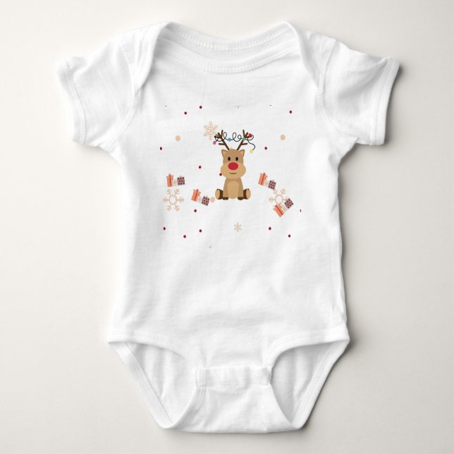 Cute Christmas Reindeer Baby Bodysuit  (Front)