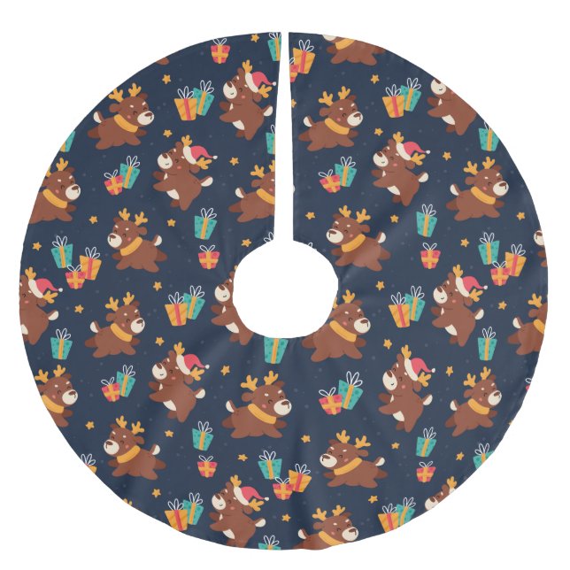 Cute Christmas Reindeer Brushed Polyester Tree Skirt (Front)
