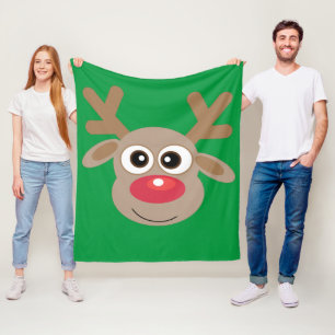 Cute Christmas Reindeer Cartoon Fun Green Fleece Blanket