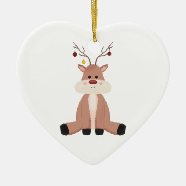 Cute Christmas Reindeer Ceramic Tree Decoration (Front)