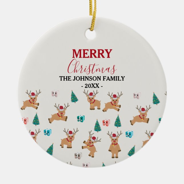 Cute Christmas Reindeer  Ceramic Tree Decoration (Front)