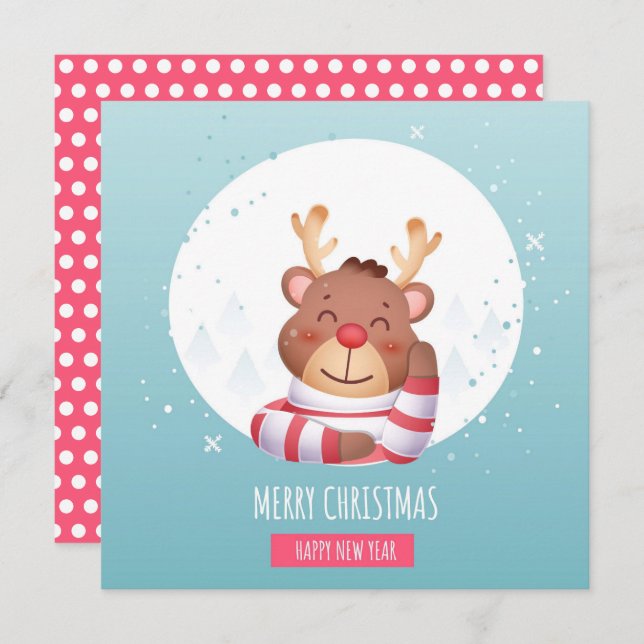 Cute Christmas Reindeer  Christmas Card (Front/Back)