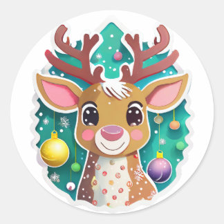 Cute Christmas Reindeer  Classic Round Sticker