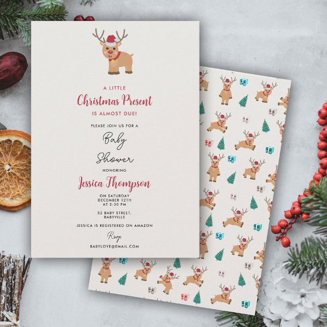 Cute Christmas Reindeer December Baby Shower  Invitation (Cute Christmas Reindeer December Baby Shower Invitation)