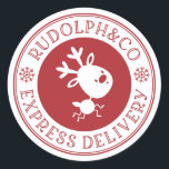 Cute Christmas Reindeer Express Delivery Classic Round Sticker<br><div class="desc">This cute Christmas round sticker features reindeer in the middle with text image "Rudolph & Co Express Delivery". Perfect for gifts,  gift tags,  your holiday card envelopes or packages from Santa.</div>