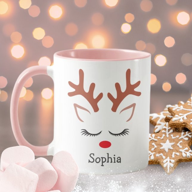 Cute Christmas Reindeer Face Holiday Mug (Creator Uploaded)