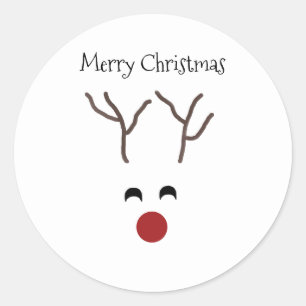 Cute Christmas Reindeer Face Round Stickers