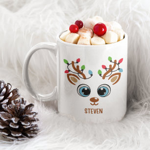Cute Christmas reindeer face With Ligths Coffee Mug