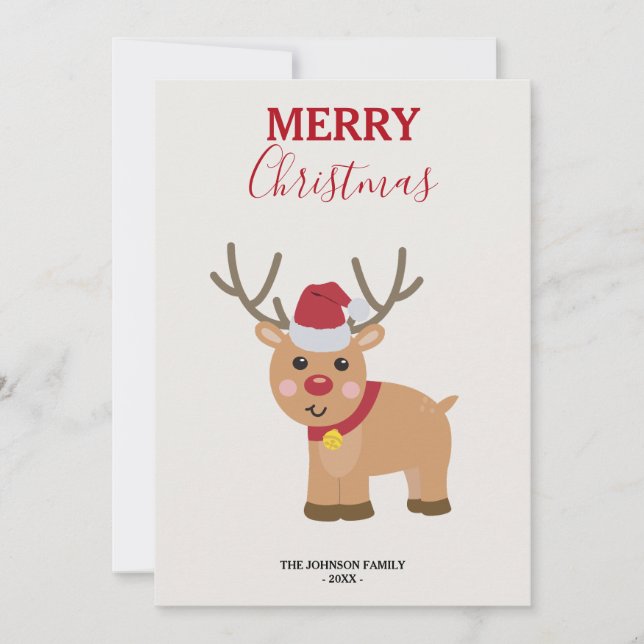 Cute Christmas Reindeer Family Name Holiday Card (Front)