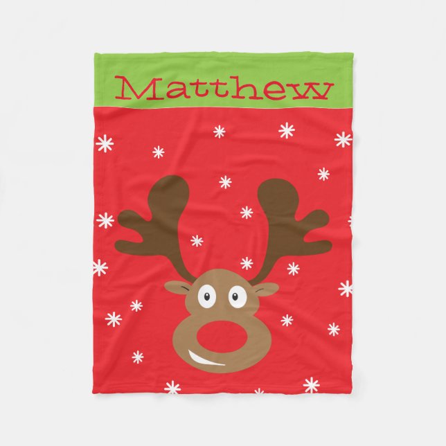 Cute Christmas Reindeer Fleece Blanket (Front)