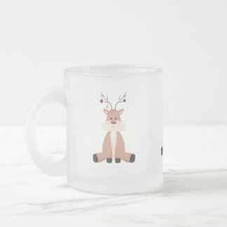 Cute Christmas Reindeer Frosted Glass Coffee Mug