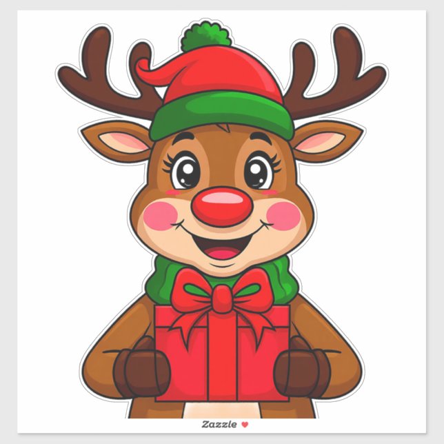 Cute Christmas Reindeer Holding a Gift (Sheet)