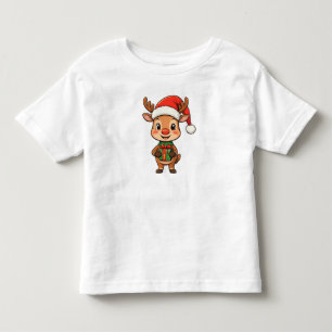 Cute Christmas Reindeer Holding a Gift Toddler T-Shirt