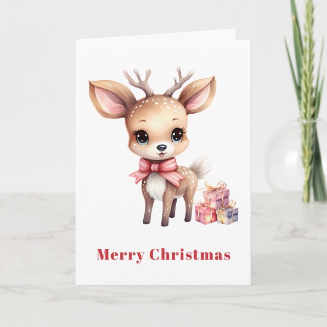 Cute Christmas Reindeer Holiday Card (Front)