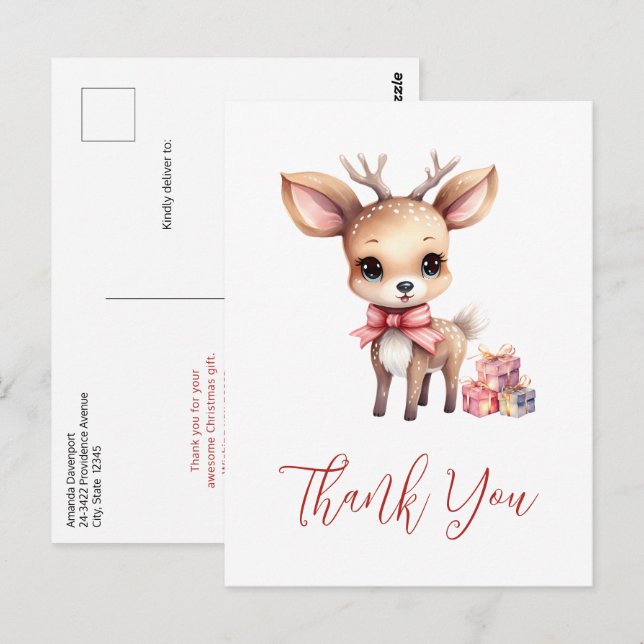 Cute Christmas Reindeer Holiday Gifts Thank You Postcard (Front/Back)
