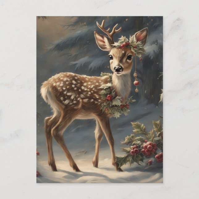 Cute Christmas reindeer  Holiday Postcard (Front)