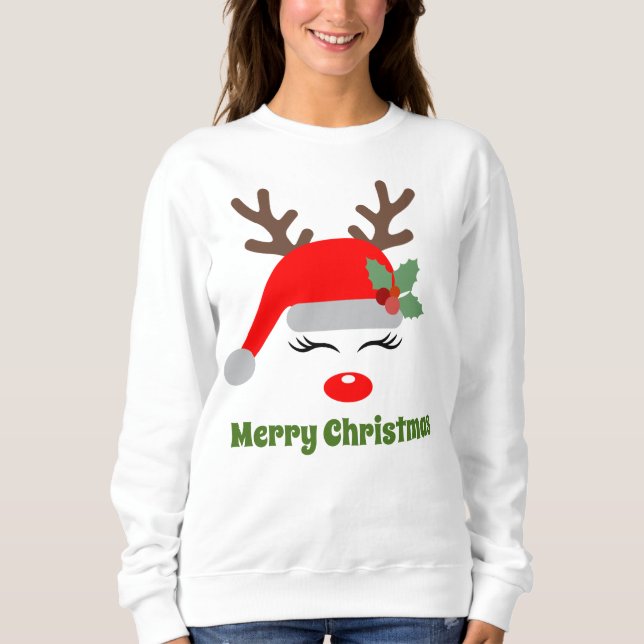 Cute Christmas reindeer Holiday Sweatshirt (Front)