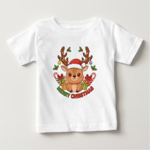 Cute Christmas Reindeer Illustration Baby T-Shirt