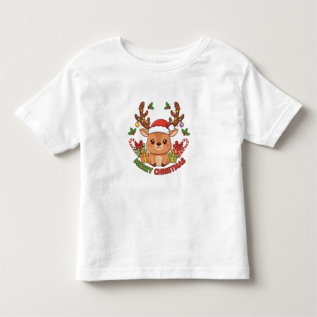 Cute Christmas Reindeer Illustration Toddler T-Shirt (Front)