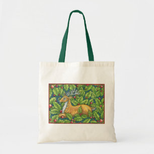 Cute Christmas Reindeer in Forest with Holly Tote Bag
