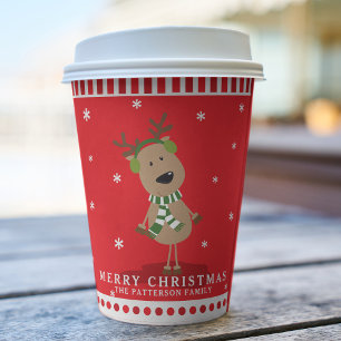 Cute Christmas Reindeer Kids Winter Personalised Paper Cups
