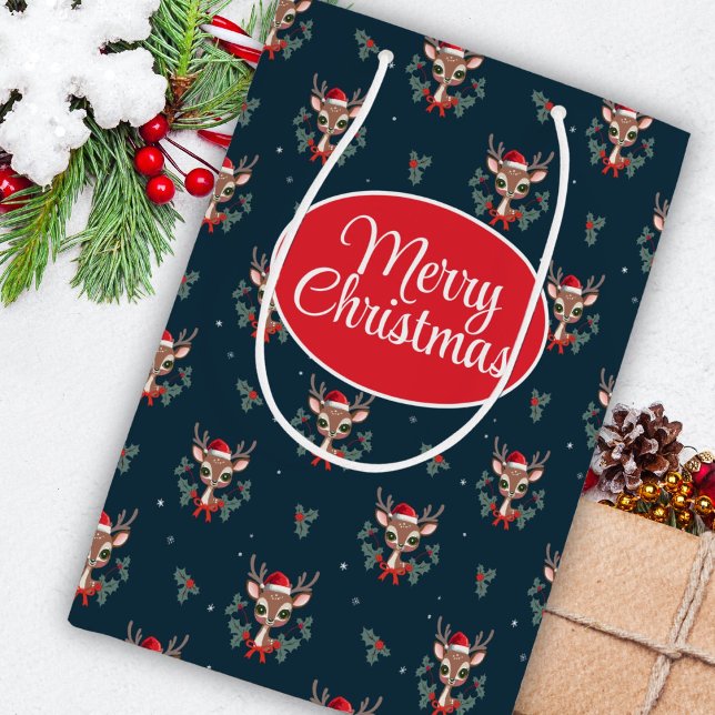 Cute Christmas Reindeer Medium Gift Bag (Creator Uploaded)