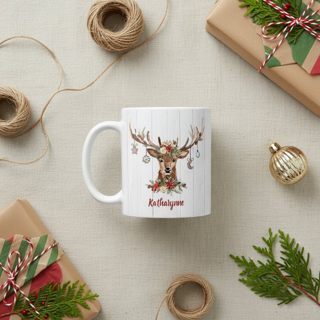 Cute Christmas Reindeer Ornaments | Rustic Wood Coffee Mug (Cute Christmas Reindeer Ornaments | Rustic Wood Coffee Mug)