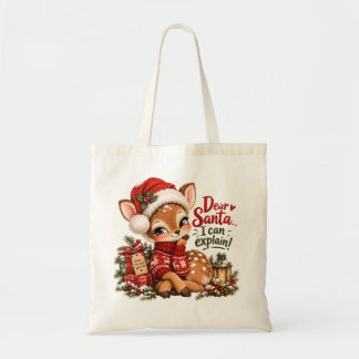 Cute Christmas Reindeer Personalised Canvas Tote Bag