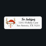 Cute Christmas Reindeer Return Address Label<br><div class="desc">A cute Christmas reindeer face with a Santa hat decorates this return address label. Personalise it with your name and address for your Christmas cards this year.</div>