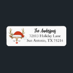 Cute Christmas Reindeer Return Address Label<br><div class="desc">A cute Christmas reindeer face with a Santa hat decorates this return address label. Personalise it with your name and address for your Christmas cards this year.</div>