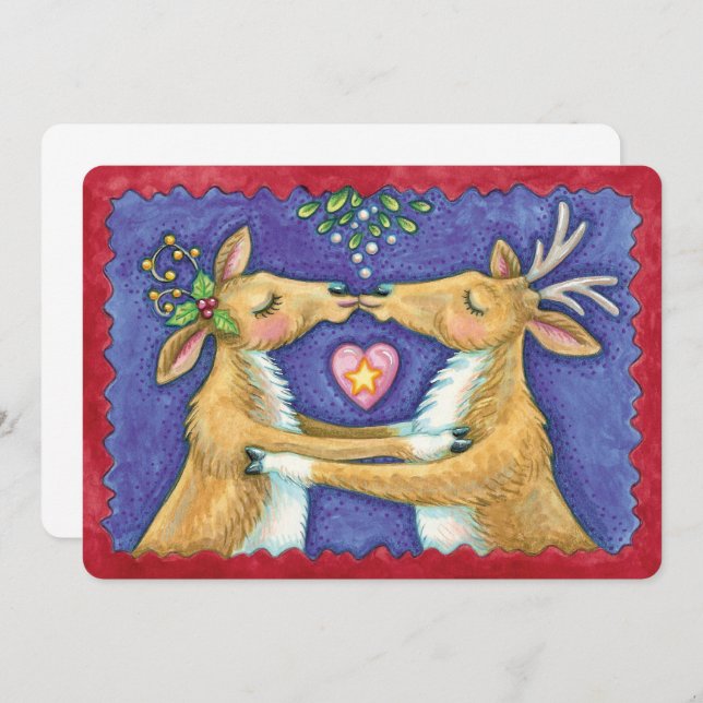 Cute Christmas Reindeer Romantic Kiss Invitation (Front/Back)