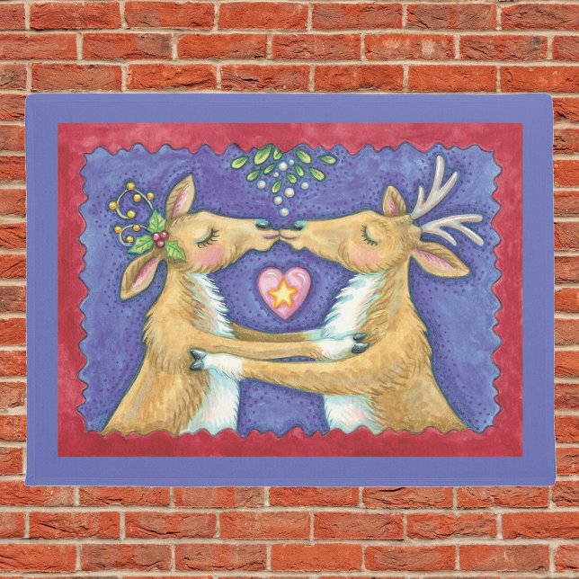 Cute Christmas Reindeer, Romantic Kiss w Mistletoe Doormat (Creator Uploaded)