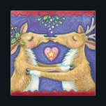 Cute Christmas Reindeer, Romantic Kiss w Mistletoe Magnet<br><div class="desc">Vintage illustration Merry Christmas design featuring a love and romance design with two adorable reindeer kissing under the mistletoe. A heart is between them. A funny,  silly and romantic cartoon design for animal lovers.</div>