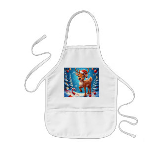 Cute Christmas Reindeer Santa Hat Candy Canes Kids Apron