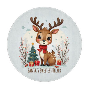 Cute Christmas Reindeer Scene Snowy Forest Cutting Board