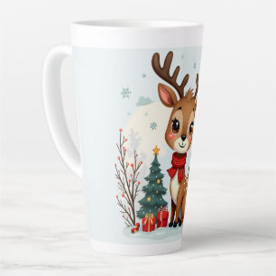 Cute Christmas Reindeer Scene Snowy Forest Latte Mug